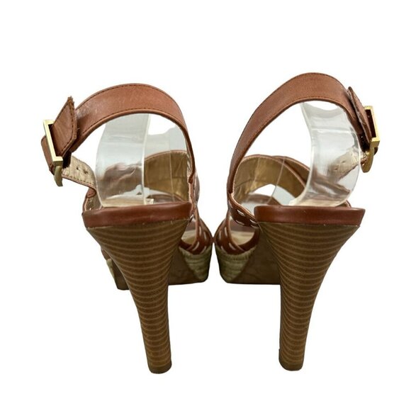 Ann Taylor LOFT Brown Leather Cream Stitching Platform Heels Women's Size 7M - Picture 9 of 11